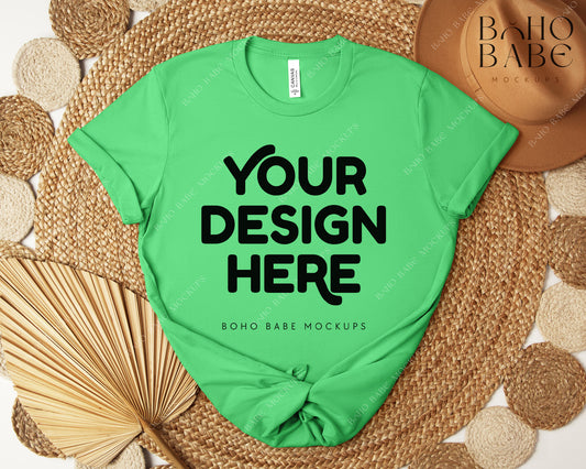 Bella Canvas 3001 SYNTHETIC GREEN T-shirt Mockup | Boho Design | Flatlay Vol.5