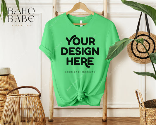 Bella Canvas 3001 SYNTHETIC GREEN T-shirt Mockup | Boho Babe Hanging Mockup Design Vol.1