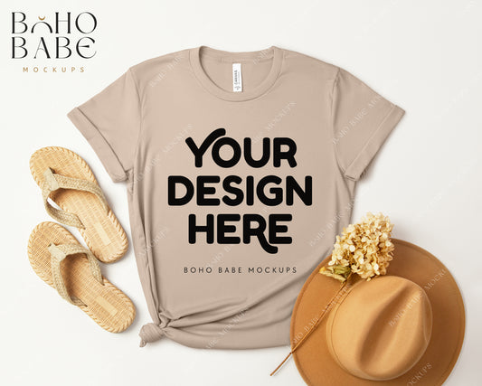 Bella Canvas 3001 TAN T-shirt Mockup | Boho Design | Flatlay Vol.3