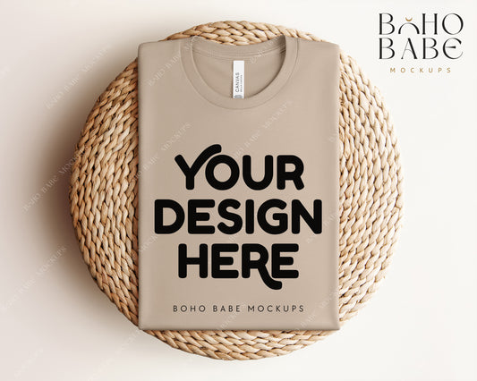 Bella Canvas 3001 TAN T-shirt Mockup | Boho Babe Folded Mockup Design Vol.1
