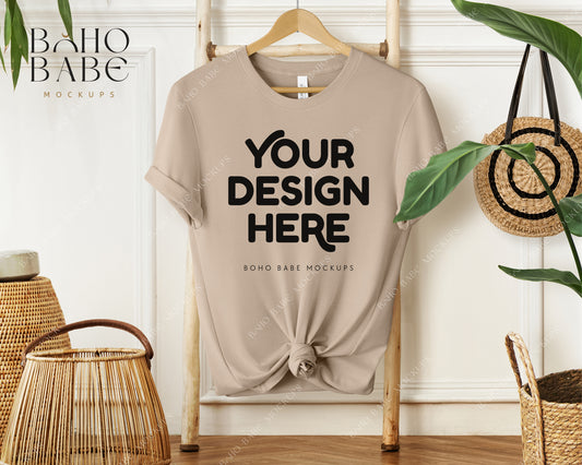 Bella Canvas 3001 TAN T-shirt Mockup | Boho Babe Hanging Mockup Design Vol.1