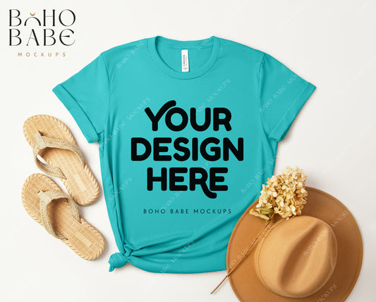 Bella Canvas 3001 TEAL T-shirt Mockup | Boho Design | Flatlay Vol.3