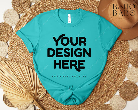 Bella Canvas 3001 TEAL T-shirt Mockup | Boho Design | Flatlay Vol.5
