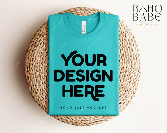 Bella Canvas 3001 TEAL T-shirt Mockup | Boho Babe Folded Mockup Design Vol.1