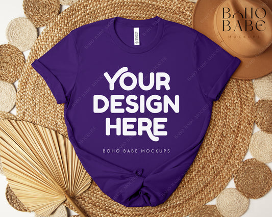 Bella Canvas 3001 TEAM PURPLE T-shirt Mockup | Boho Design | Flatlay Vol.5