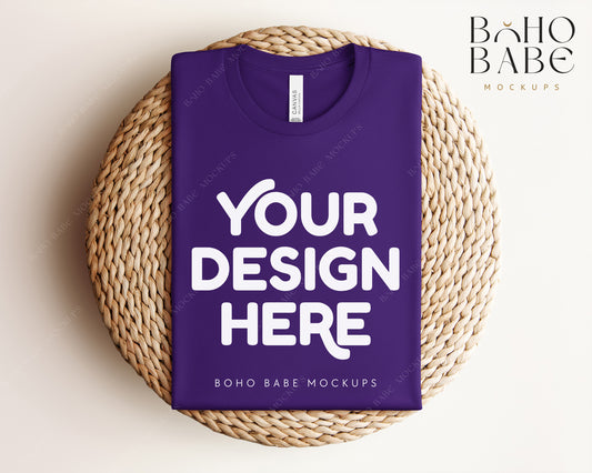 Bella Canvas 3001 TEAM PURPLE T-shirt Mockup | Boho Babe Folded Mockup Design Vol.1
