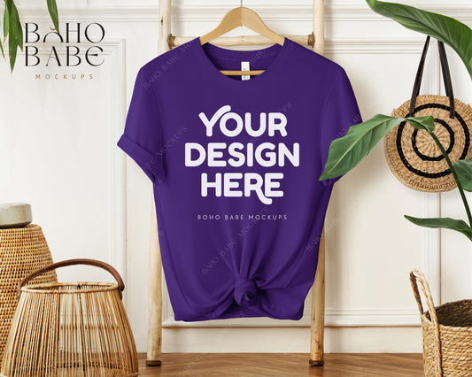 Bella Canvas 3001 TEAM PURPLE T-shirt Mockup | Boho Babe Hanging Mockup Design Vol.1