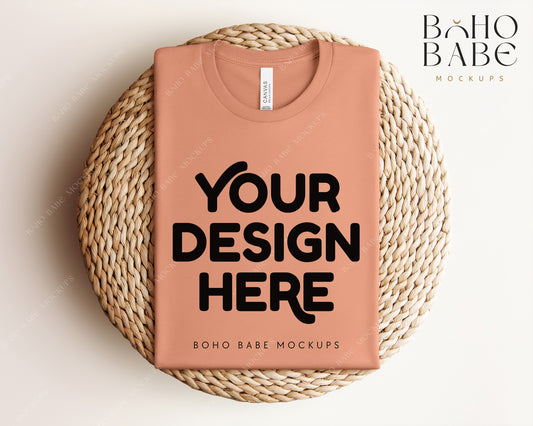 Bella Canvas 3001 TERRACOTTA T-shirt Mockup | Boho Babe Folded Mockup Design Vol.1