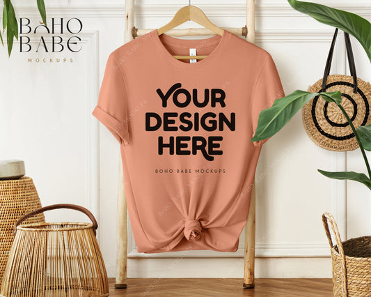 Bella Canvas 3001 TERRACOTTA T-shirt Mockup | Boho Babe Hanging Mockup Design Vol.1