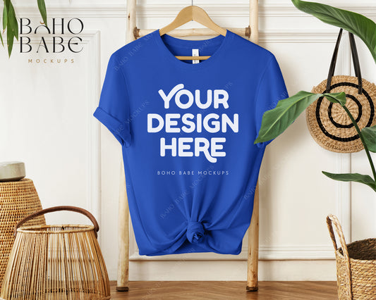 Bella Canvas 3001 TRUE ROYAL T-shirt Mockup | Boho Babe Hanging Mockup Design Vol.1