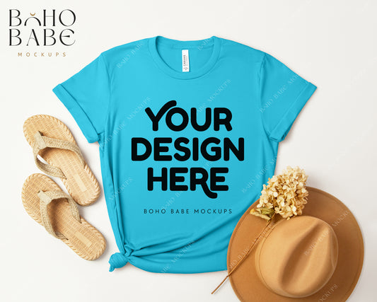 Bella Canvas 3001 TURQUOISE T-shirt Mockup | Boho Design | Flatlay Vol.3
