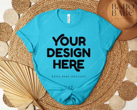 Bella Canvas 3001 TURQUOISE T-shirt Mockup | Boho Design | Flatlay Vol.5