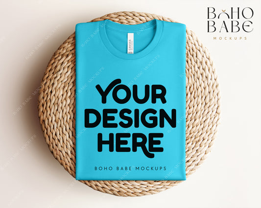 Bella Canvas 3001 TURQUOISE T-shirt Mockup | Boho Babe Folded Mockup Design Vol.1