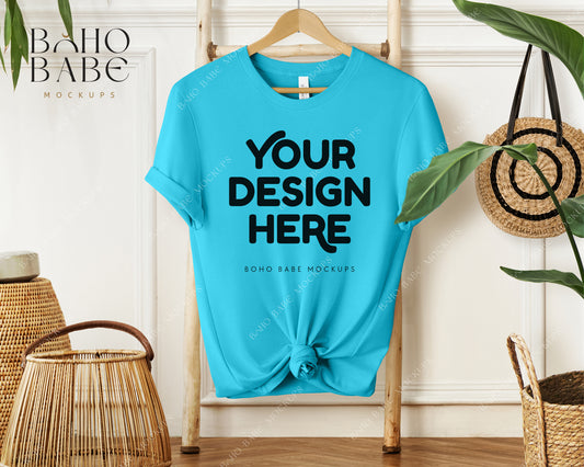 Bella Canvas 3001 TURQUOISE T-shirt Mockup | Boho Babe Hanging Mockup Design Vol.1