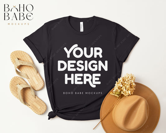 Bella Canvas 3001 VINTAGE BLACK T-shirt Mockup | Boho Design | Flatlay Vol.3