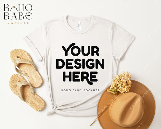 Bella Canvas 3001 VINTAGE WHITE T-shirt Mockup | Boho Design | Flatlay Vol.3