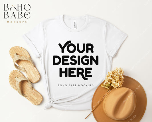 Bella Canvas 3001 WHITE T-shirt Mockup | Boho Design | Flatlay Vol.3