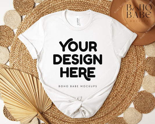 Bella Canvas 3001 WHITE T-shirt Mockup | Boho Design | Flatlay Vol.5