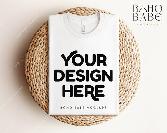 Bella Canvas 3001 WHITE T-shirt Mockup | Boho Babe Folded Mockup Design Vol.1