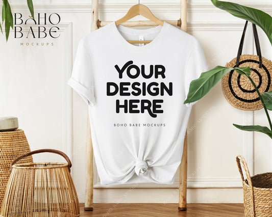 Bella Canvas 3001 WHITE T-shirt Mockup | Boho Babe Hanging Mockup Design Vol.1