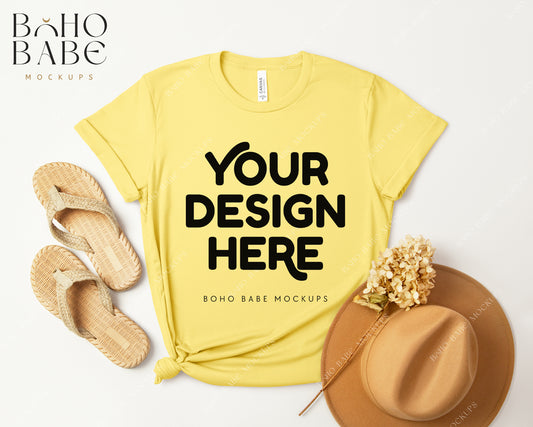 Bella Canvas 3001 YELLOW T-shirt Mockup | Boho Design | Flatlay Vol.3