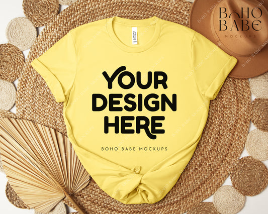 Bella Canvas 3001 YELLOW T-shirt Mockup | Boho Design | Flatlay Vol.5