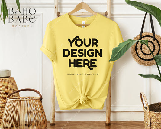 Bella Canvas 3001 YELLOW T-shirt Mockup | Boho Babe Hanging Mockup Design Vol.1