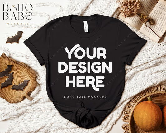 Bella Canvas 3001 Halloween T-Shirt Mockup Bundle | Boho Babe Holiday Mockup Design - Vol.1