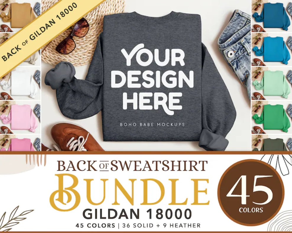 Gildan 18000 DARK CHOCOLATE Back of Sweatshirt Mockup | Boho Babe Folded Mockup Design Vol.2