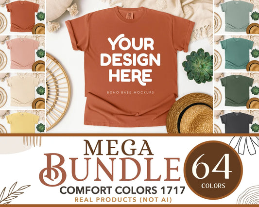 Comfort Colors 1717 T-shirt Mockup Bundle | Boho Babe Flatlay Mockup Design - Vol.1