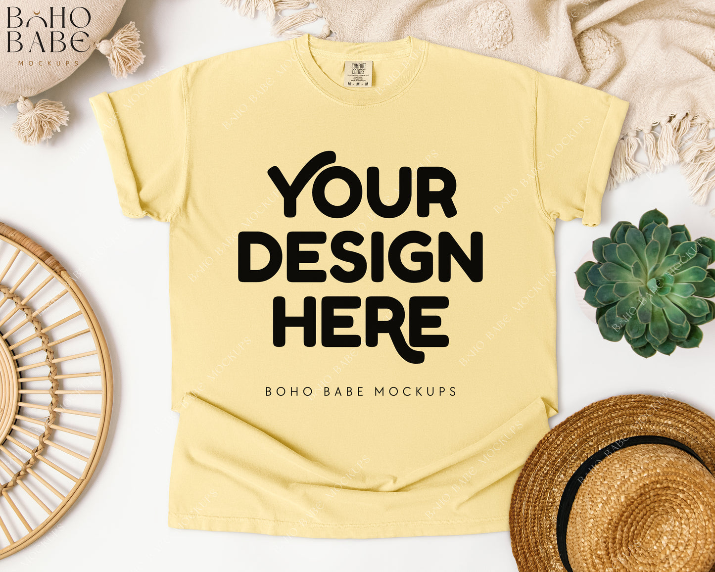 Comfort Colors 1717 BANANA T-shirt Mockup | Boho Babe Flatlay Mockup Design Vol.1