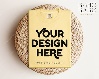 Comfort Colors 1717 BANANA T-shirt Mockup | Boho Babe Folded Mockup Design Vol.1