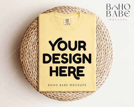 Comfort Colors 1717 BANANA T-shirt Mockup | Boho Babe Folded Mockup Design Vol.1