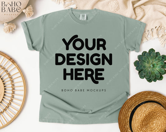 Comfort Colors 1717 T-shirt Mockup Bundle | Boho Babe Flatlay Mockup Design - Vol.1