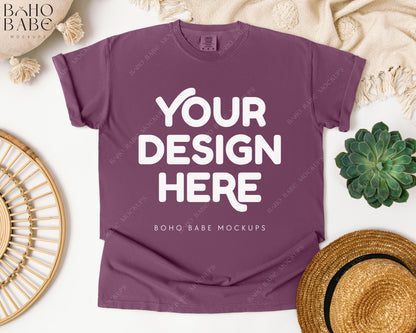 Comfort Colors 1717 BERRY T-shirt Mockup | Boho Babe Flatlay Mockup Design Vol.1