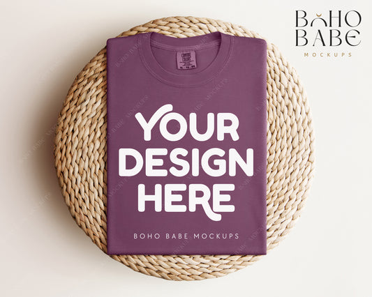 Comfort Colors 1717 BERRY T-shirt Mockup | Boho Babe Folded Mockup Design Vol.1