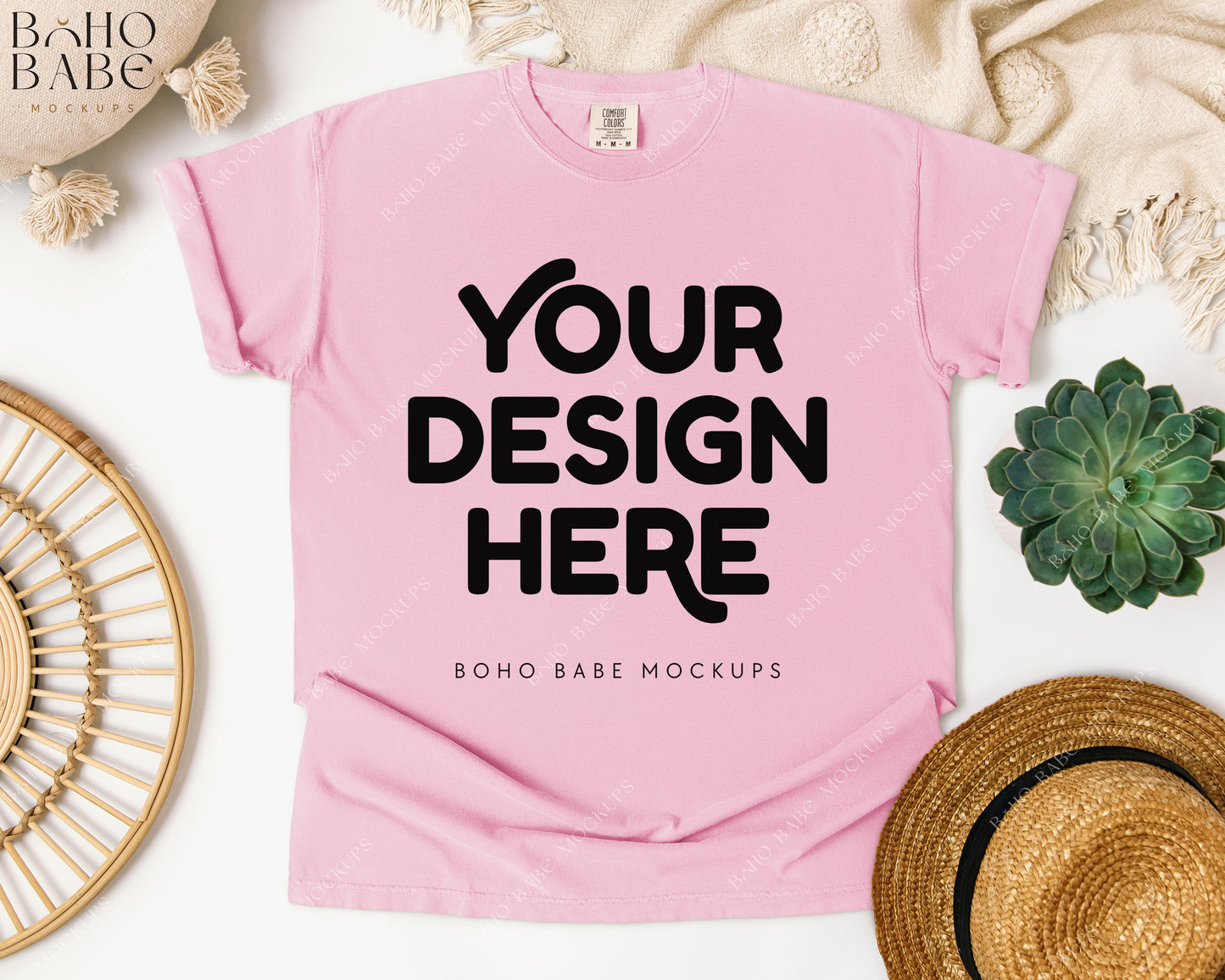 Comfort Colors 1717 BLOSSOM T-shirt Mockup | Boho Babe Flatlay Mockup Design Vol.1