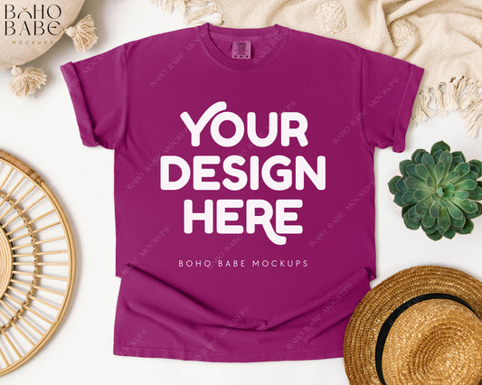 Comfort Colors 1717 BOYSEN BERRY T-shirt Mockup | Boho Babe Flatlay Mockup Design Vol.1