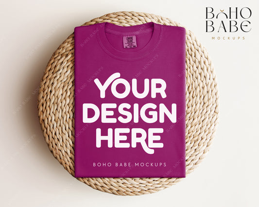 Comfort Colors 1717 BOYSEN BERRY T-shirt Mockup | Boho Babe Folded Mockup Design Vol.1