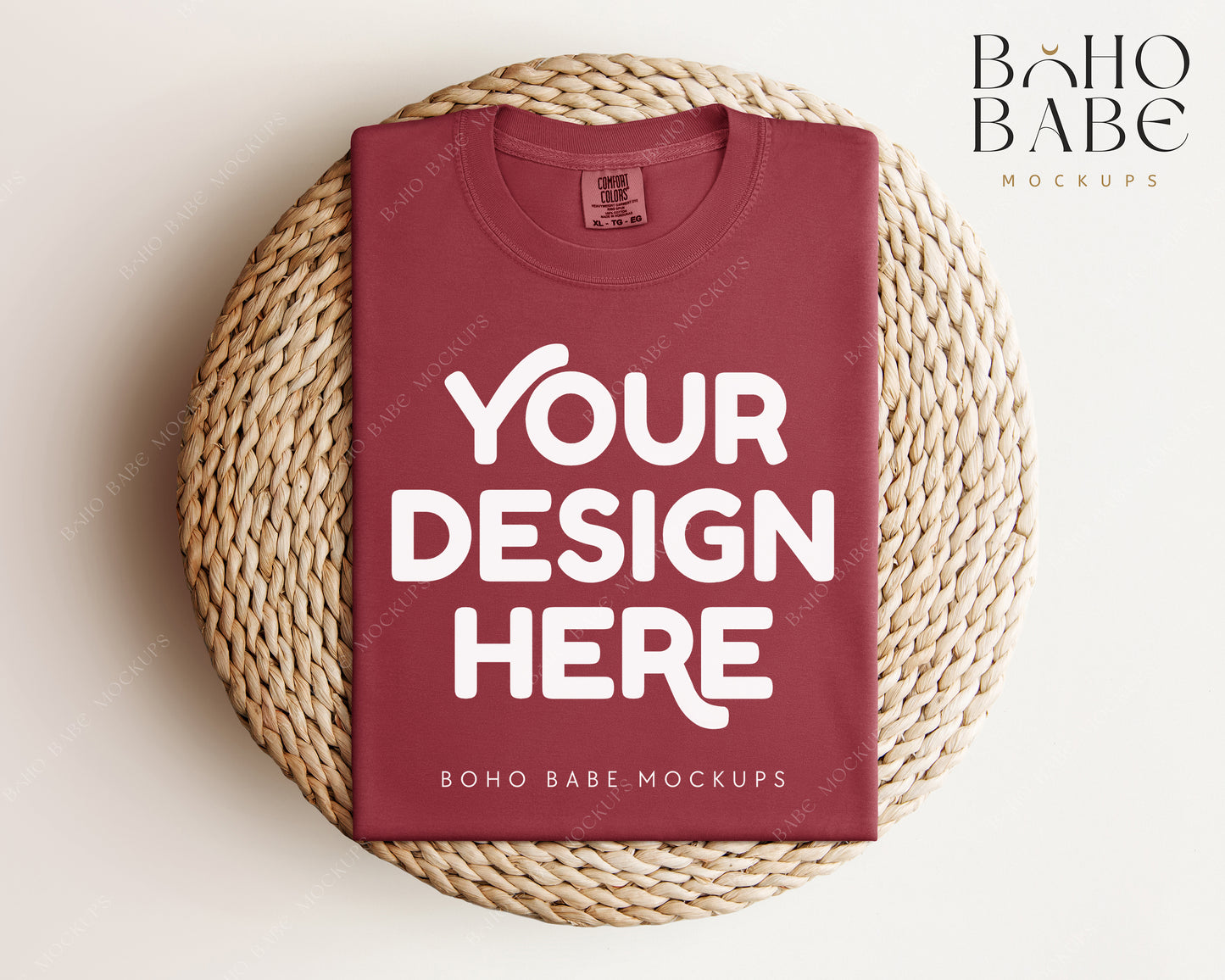 Comfort Colors 1717 BRICK T-shirt Mockup | Boho Babe Folded Mockup Design Vol.1