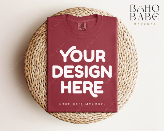 Comfort Colors 1717 BRICK T-shirt Mockup | Boho Babe Folded Mockup Design Vol.1