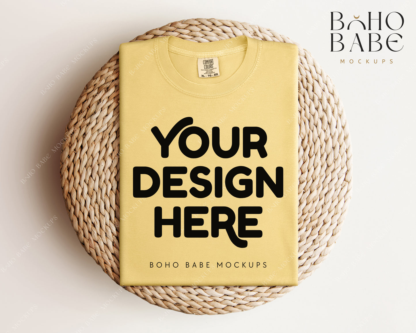 Comfort Colors 1717 BUTTER T-shirt Mockup | Boho Babe Folded Mockup Design Vol.1