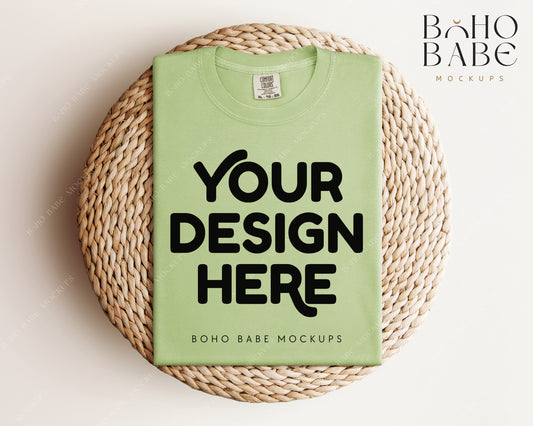 Comfort Colors 1717 CELADON T-shirt Mockup | Boho Babe Folded Mockup Design Vol.1