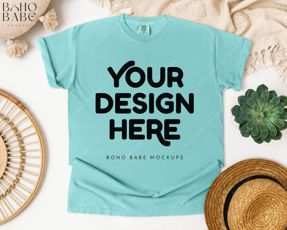 Comfort Colors 1717 CHALKY MINT T-shirt Mockup | Boho Babe Flatlay Mockup Design Vol.1