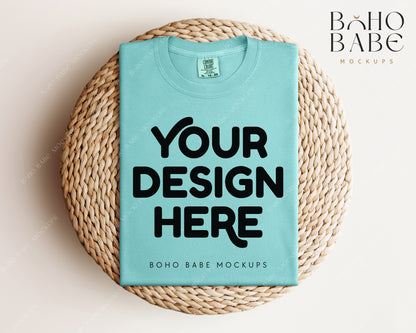 Comfort Colors 1717 CHALKY MINT T-shirt Mockup | Boho Babe Folded Mockup Design Vol.1