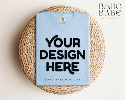 Comfort Colors 1717 CHAMBRAY T-shirt Mockup | Boho Babe Folded Mockup Design Vol.1