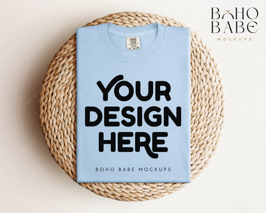 Comfort Colors 1717 CHAMBRAY T-shirt Mockup | Boho Babe Folded Mockup Design Vol.1