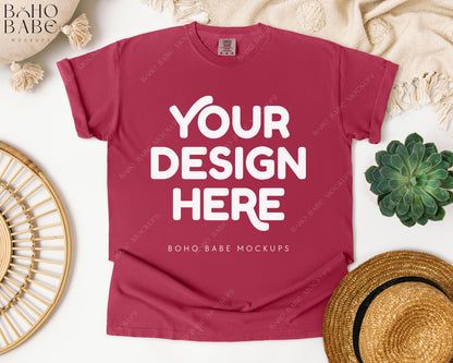 Comfort Colors 1717 CHILI T-shirt Mockup | Boho Babe Flatlay Mockup Design Vol.1