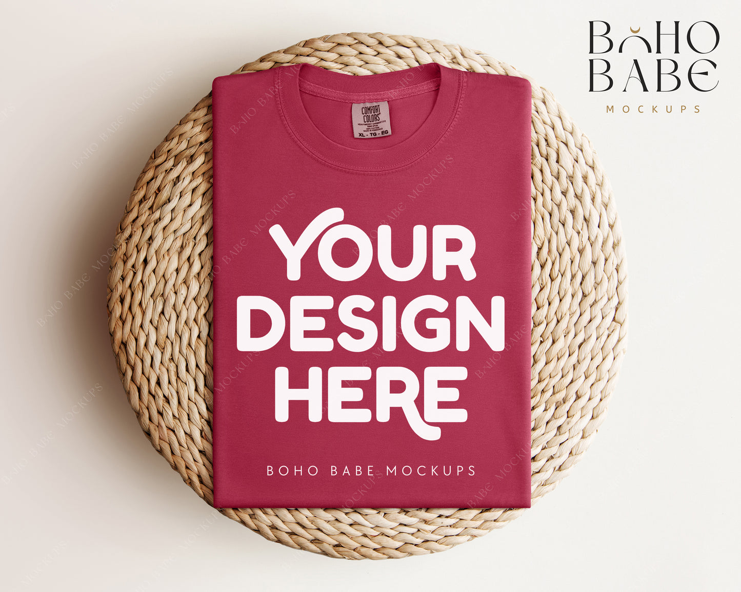 Comfort Colors 1717 CHILI T-shirt Mockup | Boho Babe Folded Mockup Design Vol.1