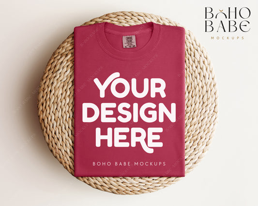 Comfort Colors 1717 CHILI T-shirt Mockup | Boho Babe Folded Mockup Design Vol.1